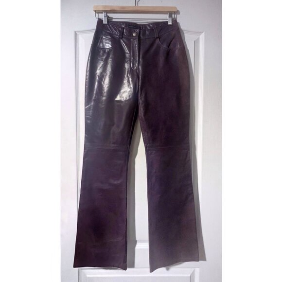 Rudsak | Women’s Bootcut Leather Pants In Eggplant With Faded Finish - Picture 1 of 15